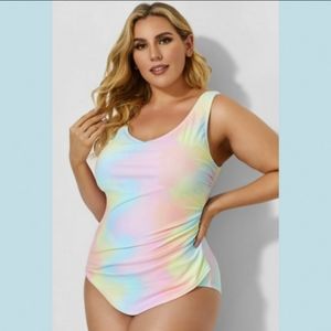NWT Meet. Curve 4XL Pastel Rainbow Tie Dye Plus Size One Piece Swimsuit